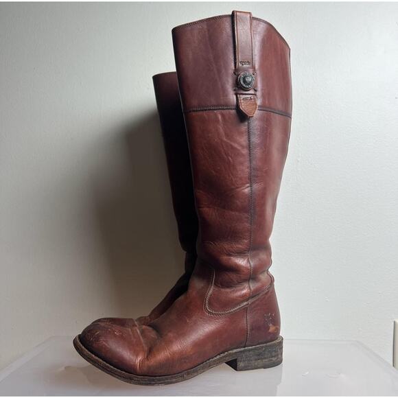 Frye Jayden Button Redwood Brown Knee High Leather Riding Boots Size 8 Women’s - Picture 1 of 8